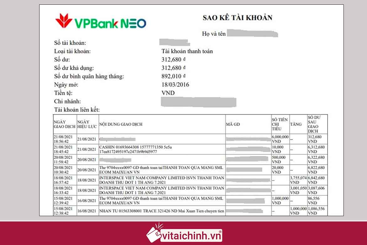 các thông tin cần nắm trên sao kê vpbank 