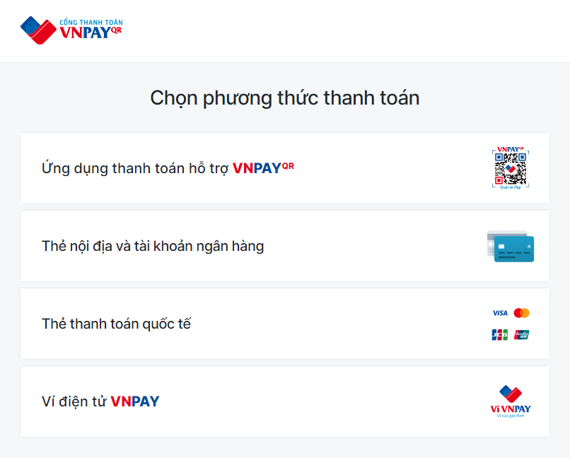 Các hình thức thanh toán VNPay