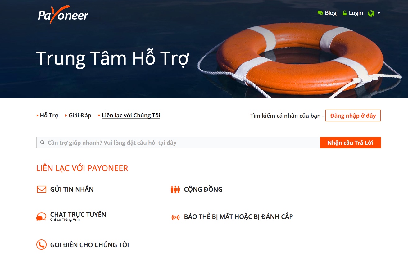 Hỗ trợ khách hàng của Payoneer 